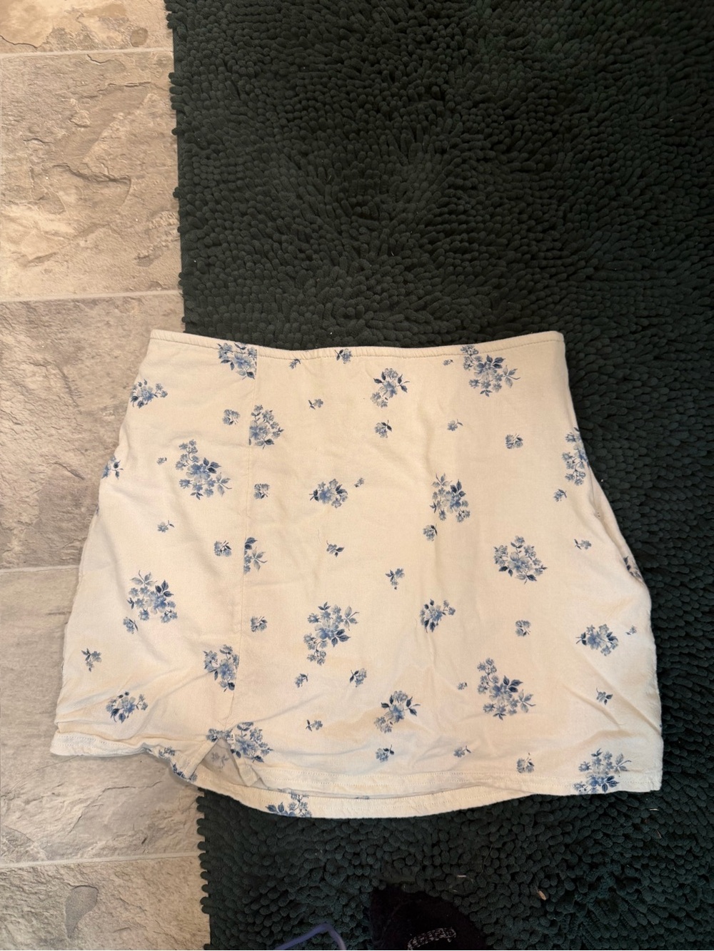 American Eagle Outfitters White Mini Skirt with Blue Floral Print
